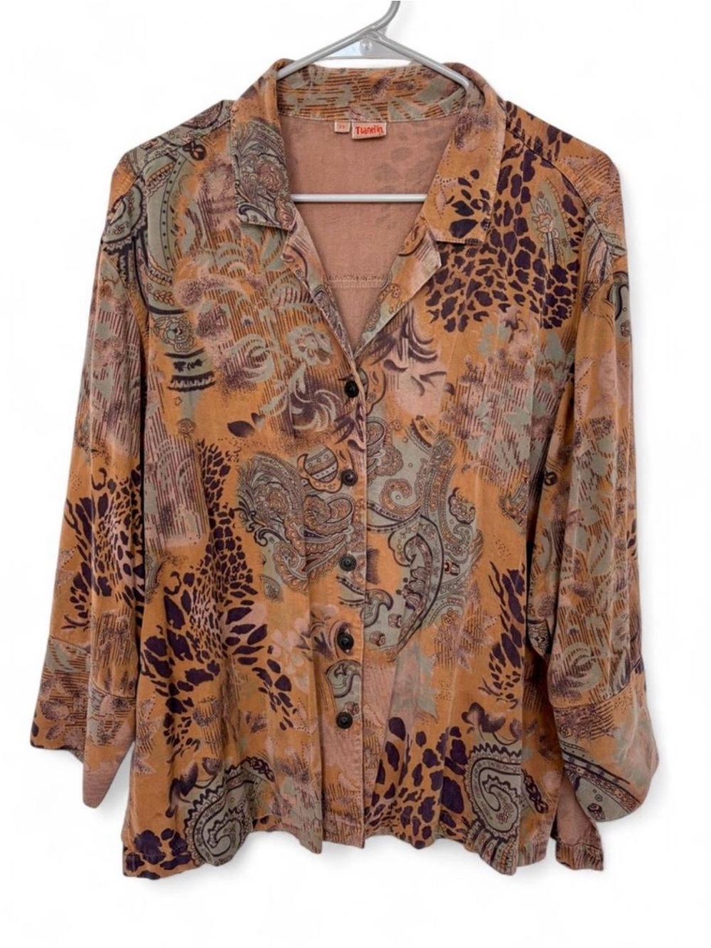 Vintage Tianello Paisley Animal Print Button Down Blouse Medium Statement Art